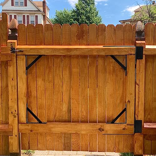 Mofeez Fence Gate Kit Iron Gate Hardware with Gate Latch for Wooden Fences, Shed Doors, Heavy Duty Anti Sag Gate Corner Brace Bracket