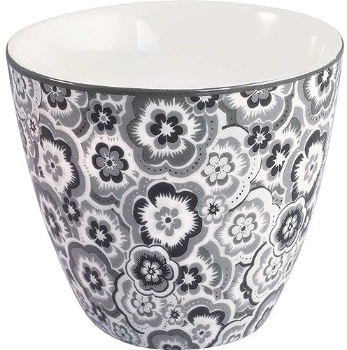 GreenGate Latte Cup Selma Grau mit Blumen Kaffeebecher 300 ml