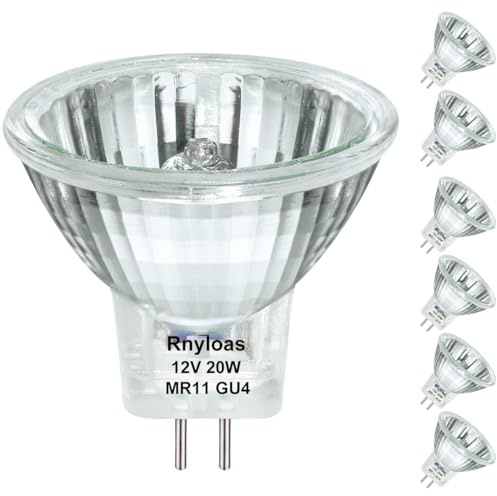 GU4 Halogen 20W 6 Pack GU4 Base MR11 12V 20W, FTD Spot Light Bulb GU 4 Dimmable with Glass Cover, MR 11 Warm White 2800K Fiber Optic Light Bulb, MR 11 Christmas Bulb with GU 4 /GZ4 Bi Pin Base