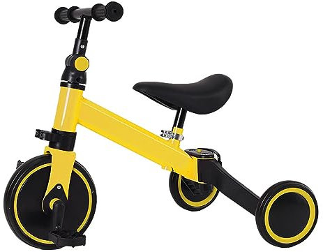 Homewell Trycile Kinderkraft Dreirad, skalierbar, 2-in-1, mit Laufrad und Fahrtenfunktion, Geschenk für Babys, 1-5 Jahre, ohne Bremsen (04, Gelb)