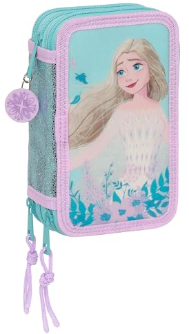 Frozen II Hello Spring - Estuche Escolar con 36 Útiles Incluidos, Estuche Infantil, Estuche Niño, Ideal para Niños de 5 a 14 Años, Versátil, Calidad y Resistencia, 12.5x5.5x19.5 cm, Color Azul Claro