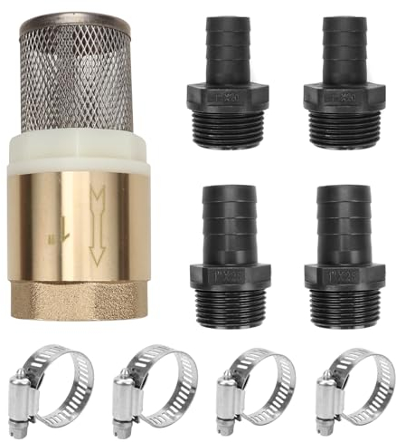 DENUOTOP Filtre d'aspiration avec clapet anti-retour, kit de filtre d'aspiration, clapet anti-retour en laiton, filtre d'aspiration avec raccord de tuyau, collier de serrage