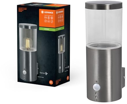 LEDVANCE ENDURA CLASSIC EBRO WALL SEN Außenleuchte, Wandleuchte, Edelstahl, einfache & schnelle Installation, IP44 Schutzklasse, Bewegungsmelder, Tageslichtsensor, flexible Anwendung im Außenbereich