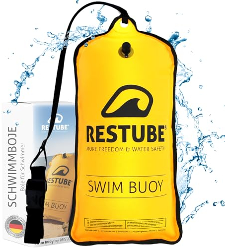 RESTUBE Schwimmboje Classic 12,5 l – Aufblasbare Sicherheitsboje & Drybag, PVC-frei, 12,5 kg Auftrieb – Für Schwimmen, Triathlon, Freiwasser, Kajak, Schnorcheln, höchste Sichtbarkeit