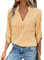 MINTLIMIT Women's Striped Blouse 3/4 Sleeve V Neck Chiffon Tunic Top Casual Shirt 2024, Yellow