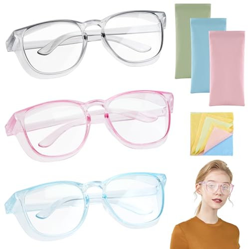 XINGYATU 3pc Safety Glasses & 3pc Waterproof Glasses Bag & 5pc Cleaning Cloths Anti-Scratch, Anti-Fog Tactical Glasses with Side Shields, Blue Light Blocking and Anti-Dust Goggles for Women Men