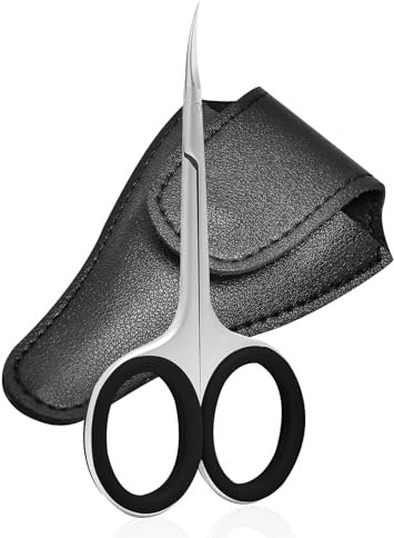 Diesisa Professional Scissors, Extra Fine Curved Stainless Steel for Eyebrow Eyelash Beard Trimming (Black Handle)