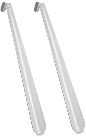 Xpieoyrm 2Pcs Chausse-pieds en Acier Inoxydable, Chausse Pied Metal avec Crochet Trou pour Toutes Tailles de Pieds, Poignée Confortable, Facile à Utiliser, pour Enceintes, Personnes âgées et Enfants