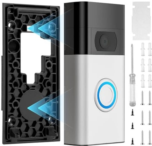 No Drill Doorbell Mount for Ring Doorbell 2nd Generation 2020 Release Replacement Wall Mount Bracket Back Plate Adhesive Doorbell Holder Mounting Kit Accessories for Door Wall Apartment Home Office