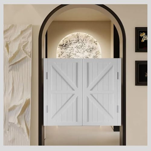 Puerta abatible for cafetería, Bar, Cocina, terraza, Valla, Puerta Interior de Madera Maciza, Puerta abatible Vaquera, Puerta divisoria,Blanca,75x90cm