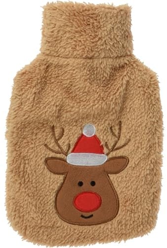 Annastore Wärmflasche Rentier 850 ml mit Microfaserbezug Weihnachten Winter | Waschbarer Bezug, kuschelig, langlebige Wärme, ideal zum Entspannen, Verschenken