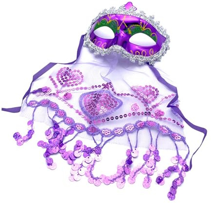 Generic Belly Dance Gesichtsschleier Damen Party Maske Halbgesicht Schleier Aus Robustem Netz Und PP für Maskenball Fotorequisiten Karneval Verkleidung, lila