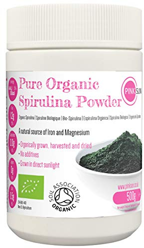 PINK SUN Organic Spirulina Powder 500g (1kg or 2kg) Gluten Free Non GMO Suitable for Vegetarians and Vegans Certified Organic by the Soil Association