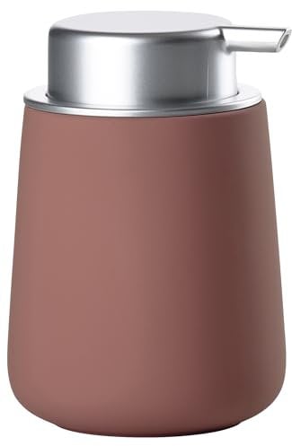 Zone Denmark Nova Seifenspender fürs Badezimmer, Spender aus Porzellan für Handseife/Flüssigseife, Durchm. 8 cm, Höhe 11,5 cm, Fassungsvermögen 250 ml, Peach Red