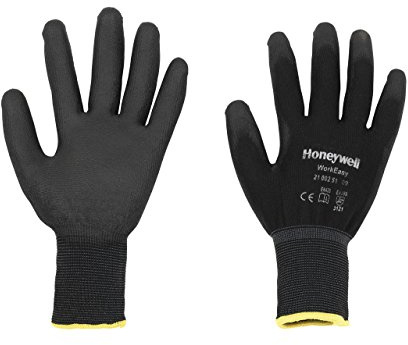 Honeywell WorkEasy Black General Purpose Gloves for Precision Work 2100251, 100% Polyester Knitted, PU Coating, Gauge 13, Length 25cm, Size 10, 2100251-10 (Pack of 10 Pairs)