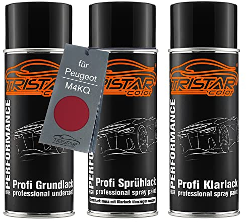 TRISTARcolor Peinture voiture Kit bombes de peinture pour Peugeot M4KQ Rouge Lucifer Nacre/Lucifer Rot Nacre Peinture de fond peinture de base vernis clair aérosol 400 ml