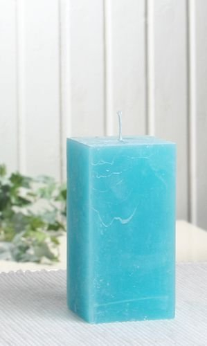Rustik-Stumpenkerze, viereckig, 10 x 5 x 5 cm, Aqua-türkis