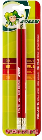 JOLLY Schulstifte, 2er Blister, Härtegrad HB, mit Radierer, Graphitstifte zum Schreiben, Zeichnen, Skizzieren, mittelweich, handlich, ideal für Schule, Büro, Etui