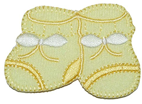 alles-meine.de GmbH Bügelbild - Babyschuhe 3,8 cm * 2,8 cm - Baby - GELB - Aufnäher Applikation - Babyschühchen Neugeboren Junge Mädchen zur Geburt Kleinkind Babys nähen Schuhe