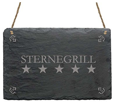 Schiefertafel « STERNEGRILL » Größe ca. 22 x 16 cm - Dekoration Türschild - Grill Restaurant Bistro Imbiss Koch Küche