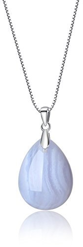 COAI Geschenkideen Damenkette Glückskette aus Chalcedon Blau Tränen der Engel Anhänger 925 Sterling Silber Halskette
