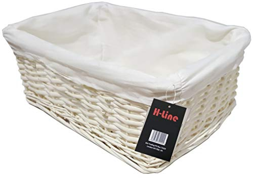 H-LINE MEDIUM White Wicker Willow Storage Basket with Cloth Lining Ideal for Christmas/Easter/Newborn Gift Hamper, Make Your Own Hamper