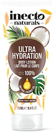 INECTO Natural Ultra Hydration Body Lotion 250ml, 100% Natural Coconut Oil, Made in UK, Vegan Formula, Ultra Hydration for Dry Skin