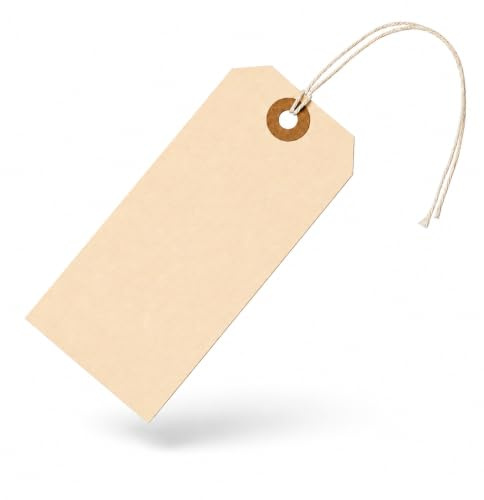Anhänger Etiketten 12 x 6 cm, 200 Stück, Preisetiketten mit Faden, Hängeetiketten konfektioniert, Anhängeschilder, Kartonetiketten, Pappanhänger