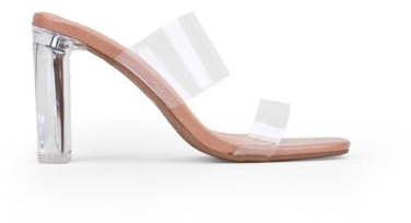 BOSANOVA Sandalias de Vestir Transparentes 38 EU, Mule con Dos Tiras al Empeine y Tacón Alto de 9 cm, Sin Cierre, para Mujeres Adultas, Informal, Ocasiones Formales y Recreativas
