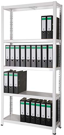 Szagato Archivregal 180x90x30 cm 55 Ordner 5 HDF Holzboden 175 KG/Boden weiß Metallregal Fachbodenregal Lagerregal Metall Fachboden Regal Schwerlastregal Regalsystem Ordnerregal Büroregal