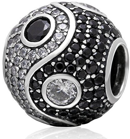 Yin und Yang Charm, massives 925er Sterlingsilber, Tai Chi, Klatsch-Perlen für Frauen, passend für europäische Armbänder
