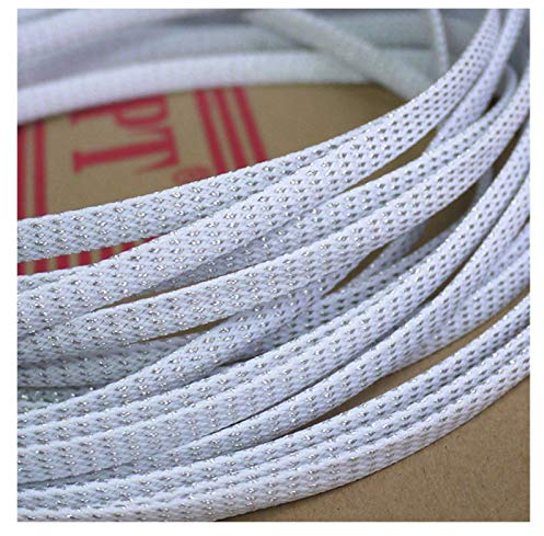 DLRSET Kabelschlauch, Länge 1-50 Meter Innendurchmesser 4-16mm Weiß & Silber Snakeskin Netz Metalldraht schützen, Nylon festen PET expandierbares Isoliermantel Geflechtschläuche