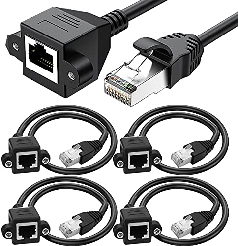 Xiatiaosann 4 Stück Ethernet-Verlängerungskabel, CAT6 LAN RJ45 Netzwerk-Patchkabel Stecker auf Buchse Schraube Panel Mount für Router Modem Smart TV PC Computer Laptop 30cm