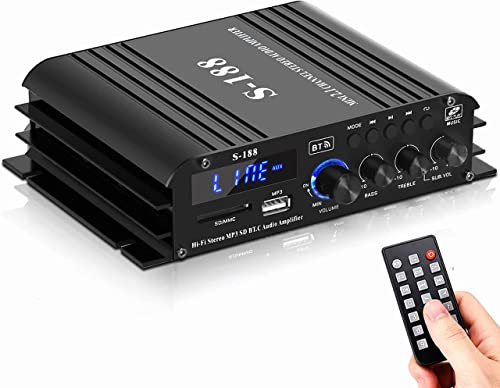 2.1 Canales Amplificador, 800W Audio Estéreo Amplificador, Bluetooth 5.0 Mini Hi-Fi Digital Amperio Integrado 40W x 2+ 50W Subwoofer pasivo, SD/USB 110-240V a 12V