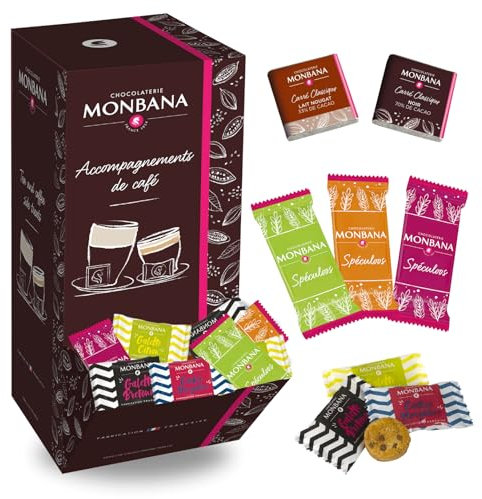 MONBANA | Assortiment 150 mini-biscuits et bonbons au chocolat | à offrir ou à déguster autour d'un café ou une boisson gourmande | Idée cadeau gourmand
