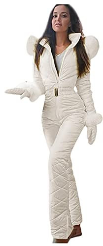 Traje de nieve para mujer, mono largo, de esquí, para invierno, abrigado, con capucha, impermeable, para exteriores, Blanco, M