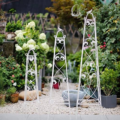 ZYFA 3 Pack Garden Tower Obelisk Stake Plant Support Stakes Garden Trellis for Climbing Plants Arch Pergola Arbor Tomato Cages Outdoor Indoor for Climbing Vines and Flowers Stands (Color : White)
