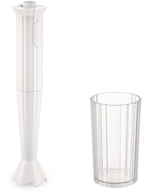 Alessi Plissé MDL10 W - Mixeur Plongeant Design avec Verre Gradué, Résine Thermoplastique, Prise Européenne 500W, Blanc