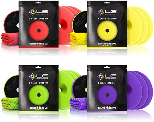 Liquid Elements Centriforce V2 Polierpad Polierschwamm für Ø125mm Stützteller: Polierpads (12 STK.) + Premium Poliertücher (4 STK.) | 16-teilig