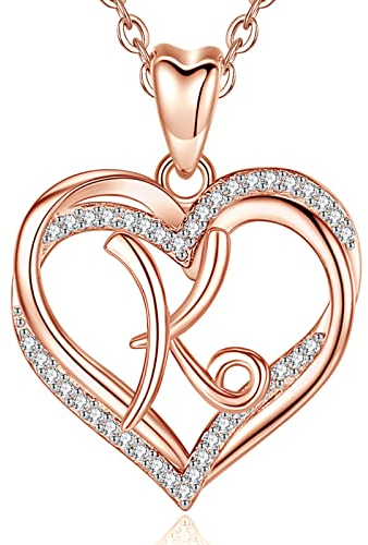 INFUSEU Kette mit Buchstaben, Initial K Anhänger Halskette Frauen Buchstabe Herz Schmuck Rosegold romantische Geburtstagsgeschenke für Frau Mutter Freundin Schwester, 20 Zoll Kette