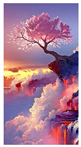 Rund DIY 5D Diamond Malerei Set 45x85cm Malen nach Zahlen Diamant Painting Lebensbaum Kirschbaum Diamond Painting Groß Diamant Painting Bilder Baum auf einer Klippe Kunsthandwerk Eingang-Dekor