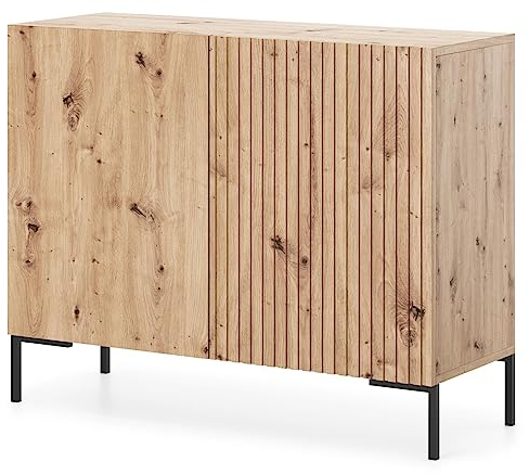 Selsey Kommode Schrank Aufbewahrungsschrank 92 cm 2 Türen 4 Fächer Eiche Schwarze Beine Lammelo