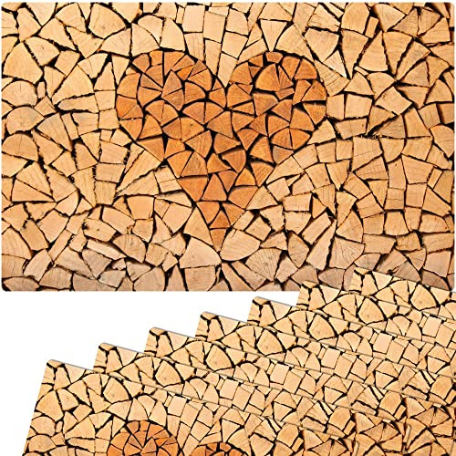 Tischsets 8er als abwaschbare Landhaus Stil Tischdeko - Platzsets Holzoptik Herz als Tischuntersetzer - Platzdeckchen als Tischunterlage für Esstisch Wohnzimmer Tisch