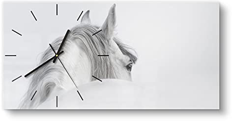 DEQORI Glasuhr | vertikal 60x30 cm | Motiv Andalusisches Pferd | große XXL Design Uhr aus Glas | leise Wanduhr für Wohnzimmer & Küche | Moderne Hingucker Uhr für die Wand
