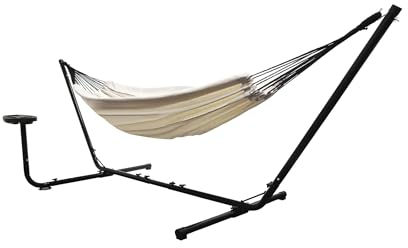 Niceey Hängematte mit Gestell, Geeignet für 2 Personen, Inklusiv Beistelltisch, Bis zu 250kg Tragkraft, Hängesessel Doppel Mehrpersonen Garten Pool Balkon Terrasse, Beige