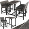 tectake® Alu Rattan Bartisch mit Barhocker, 5-teiliges Gartenbar Set für Terrasse und Balkon, UV-beständiges Polyrattan, Tisch mit Feinsteinzeug Platte, wetterfeste Gartenmöbel - grau