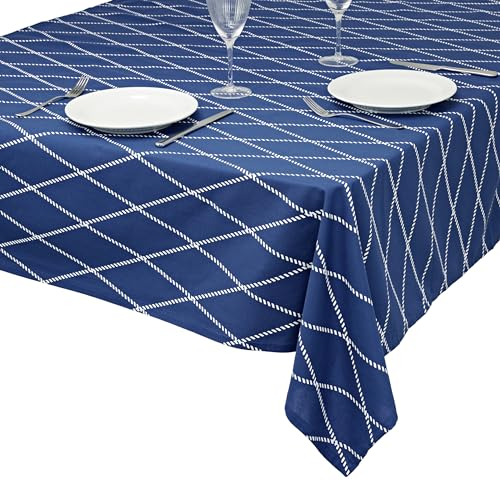unendlich schoen - Tischdecke aus 100% Baumwolle, Beste Qualität in modernem Design, Maritim-Hanseatischer Look mit Kordelmuster, faltenfreies Fallen (140 x 220 cm, blau Weiss)