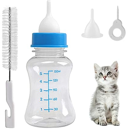 Aufzuchtflasche Haustier,Aufzuchtflasche 150ml Haltbares Silikon Wasser Milch Flasche Silikon Babyflasche Neugeborene Pet Kleine Hunde Welpen Katze Milch Fläschchen Milch Feeder mit Nippel Pinsel Set
