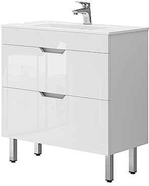 Vicco Badmöbel-Set Clayton, Weiß Hochglanz, 2 Teile, Unterschrank 80 cm