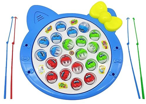 Tradineur - Juego Infantil de Pesca con música, Incluye 24 Peces y 4 cañas de Pescar, Juguete Educativo, Funciona con Pilas, Ø 27 cm, Color Aleatorio